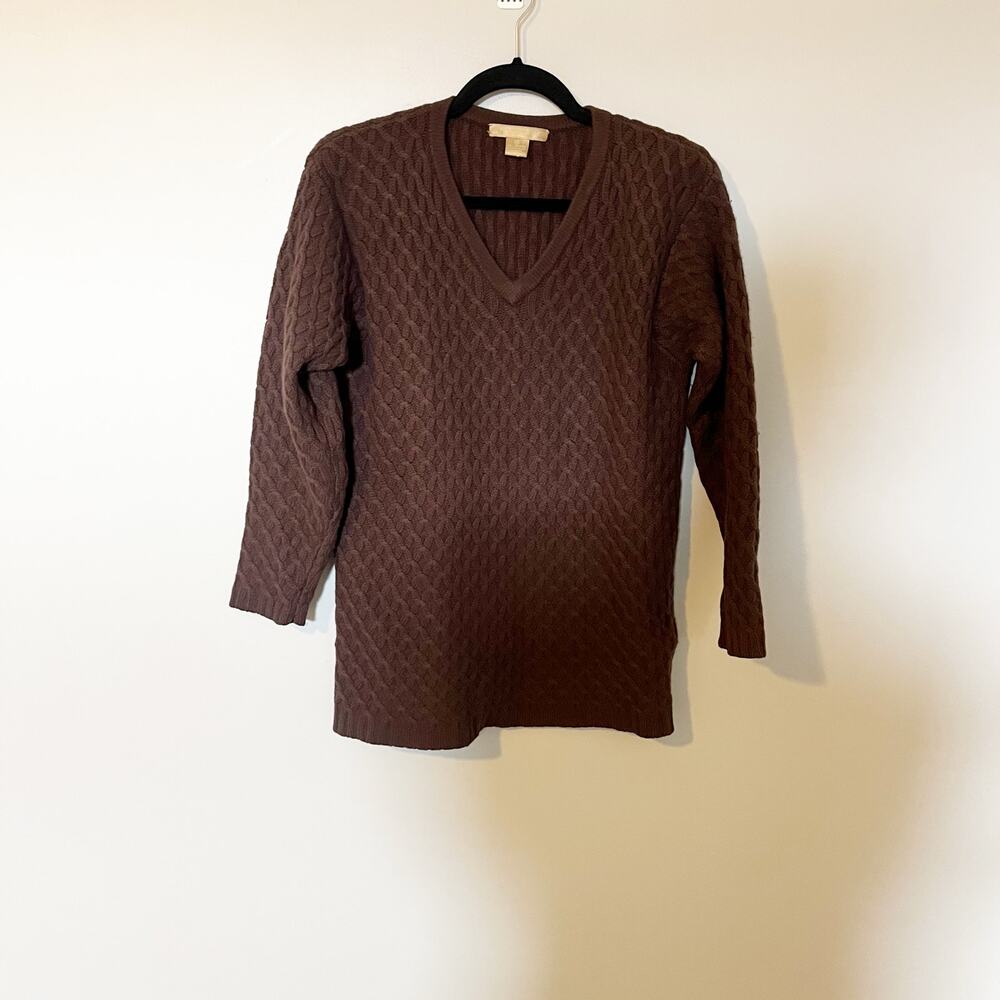 Studio 121 cashmere Cableknit‎ v neck brown sweater women’s xs